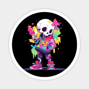 Cute and Creepy Fun Skater Skeleton Pastel Goth Design Magnet